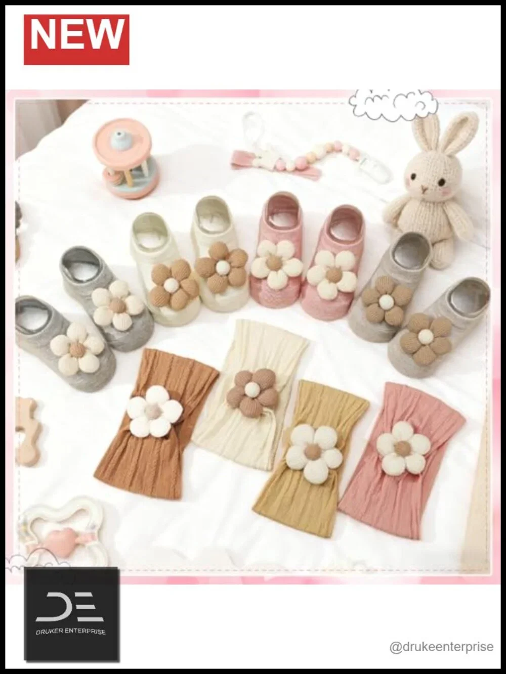Baby Girl Flower Headbands and Cotton Socks Set, Newborn Toddler Accessories